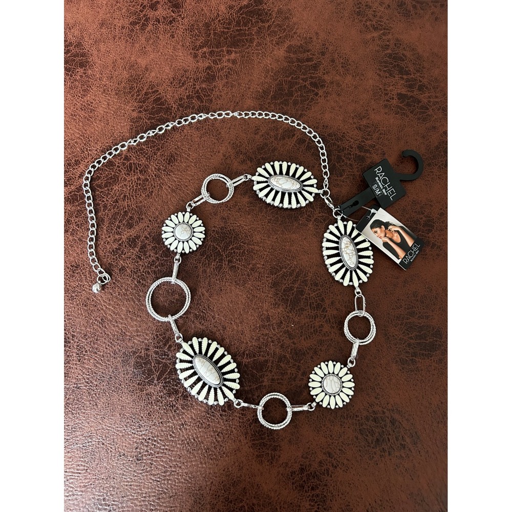 Rachel Roy Silver White Faux Western Concho Chain‎ Belt SM New